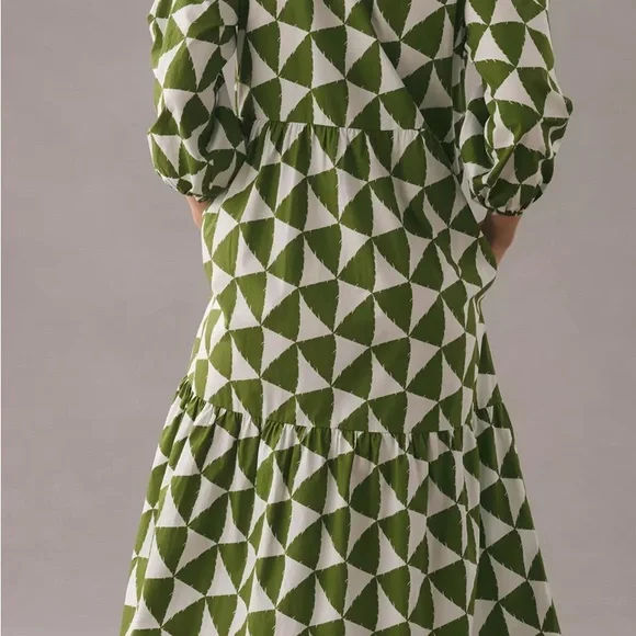 Anthropologie Green and White Geometric Long Sleeve Dress Size 2x - Picture 11 of 16